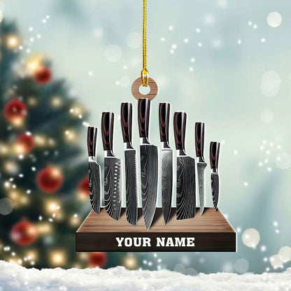 Personalized Kitchen Knife Set Chef Christmas Ornament 2024, Custom Name Chef Ornament ON0842