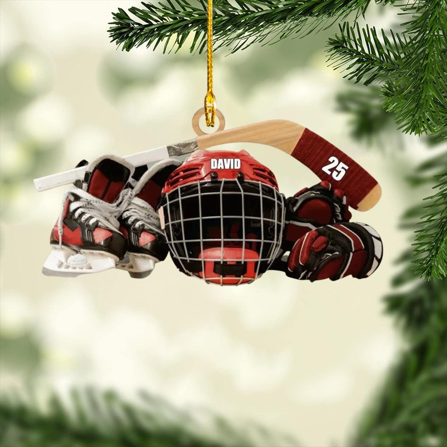 Personalized Hockey Helmet Shoes Christmas Ornament 2024, Custom Name Hockey Player Ornament ON0470