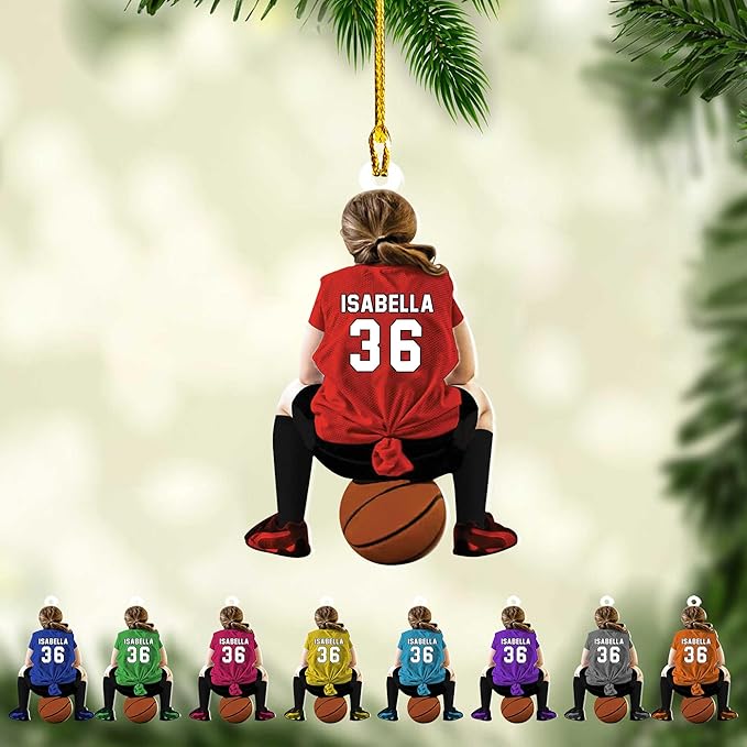 Personalized Basketball Girl Ornament 2024, Custom Name Number Basketball Players Ornament ON0453