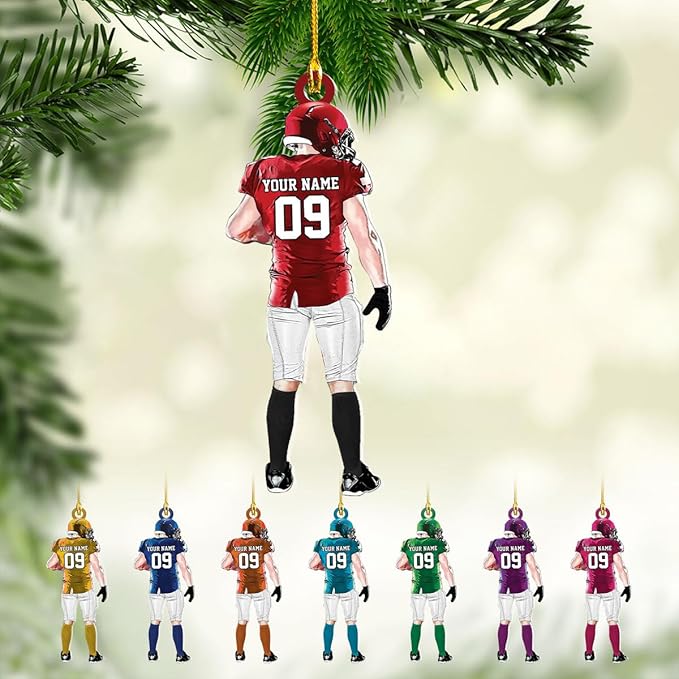 Personalized Football Player Christmas Ornament 2024, Custom Name Number Football Ornament ON0457