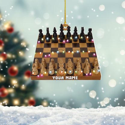 Personalized Chess Board Christmas Ornament, Custom Name King and Queen Chess Ornament ON0625