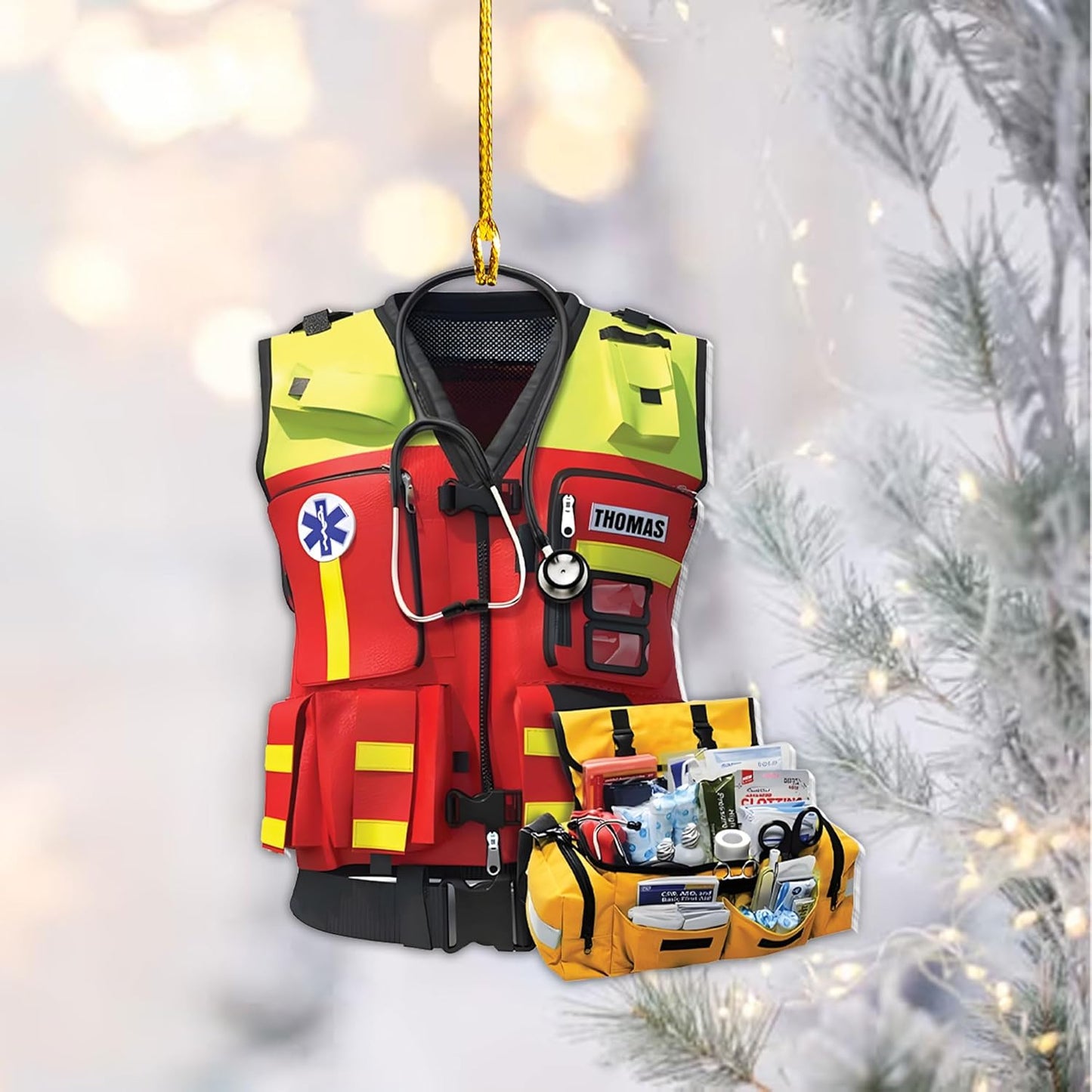 Personalized EMS EMT Vest Paramedic Vest Ornament, Custom Emergency Medical Ornament With Name ON1012