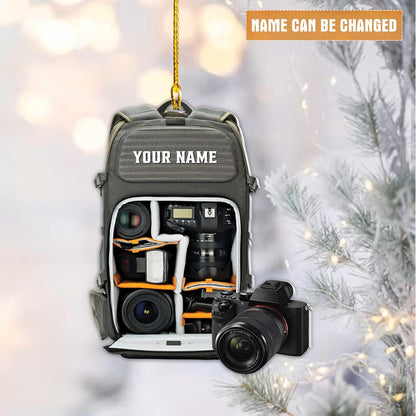 Personalized Camera Bag Christmas Ornament 2024, Custom Name Photographer Ornament ON0671