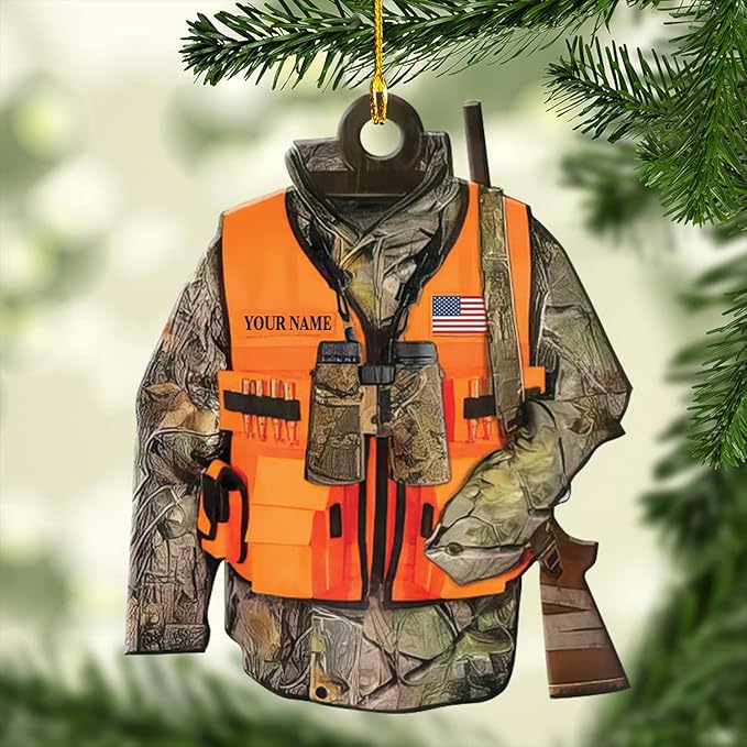 Personalized Hunting Vest Ornament, Custom Name Hunting Clothes Shaped Ornament For Hunting Lover ON0462