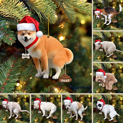 Personalized Funny Dog Pooping Christmas Ornament, Custom Name Dog Lover Ornament ON0992