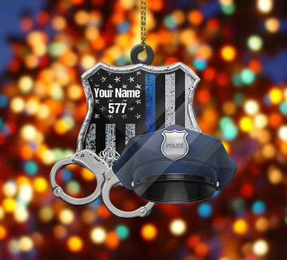 Personalized Police Combo Thin Blue Line Christmas Ornament, Custom Name Police Ornament ON0844