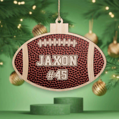 Personalized 3D Football Ornaments 2024, Custom 2 Layers Wooden Football Player Christmas Ornament with Name Number ON0085