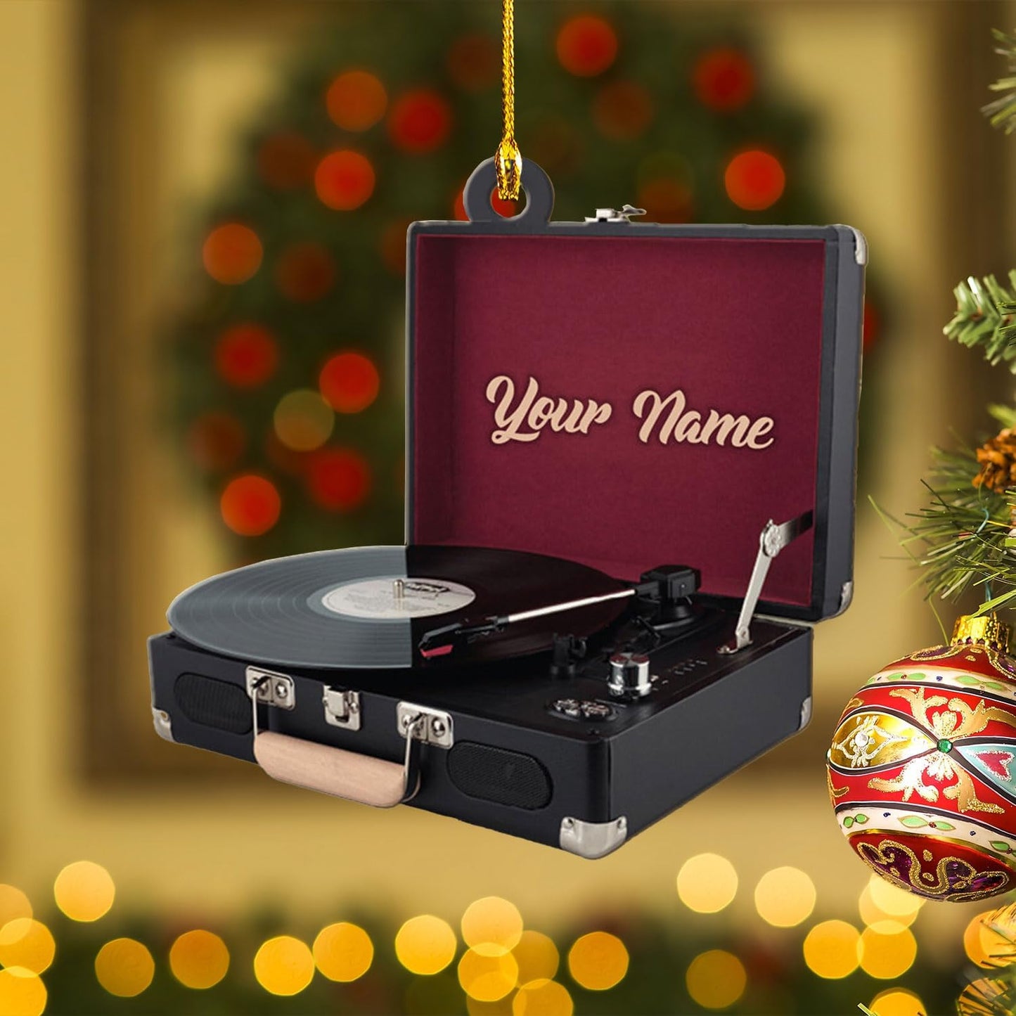 Personalized Vinyl Records Machine Christmas Ornament, Custom Name Vinyl Record Lover Music Player Ornament ON0693