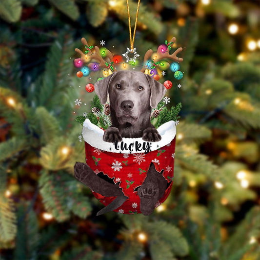 Personalized Silver Labrador in Snow Pocket Christmas Ornament, Custom Dog Lovers Ornament ON0655