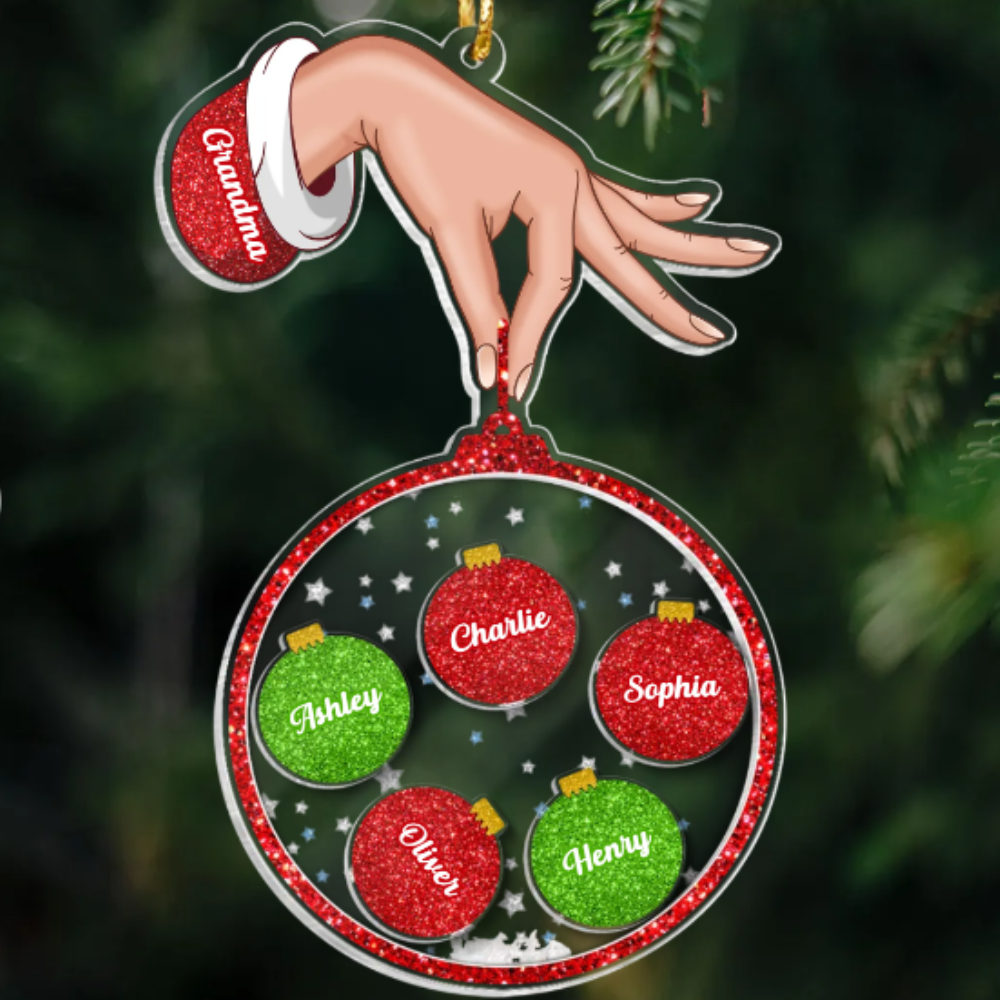 Grandma Hand Holding Christmas Ornament Personalized Shaker Ornament, Custom Grandma Ornament 2024 With Name ON0008