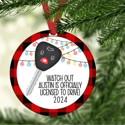 Personalized Watch Out Is Officially Licensed To Drive Ornament, Personalized New Driver Christmas Ornament 2024, New License New Driver Ornament ON0200