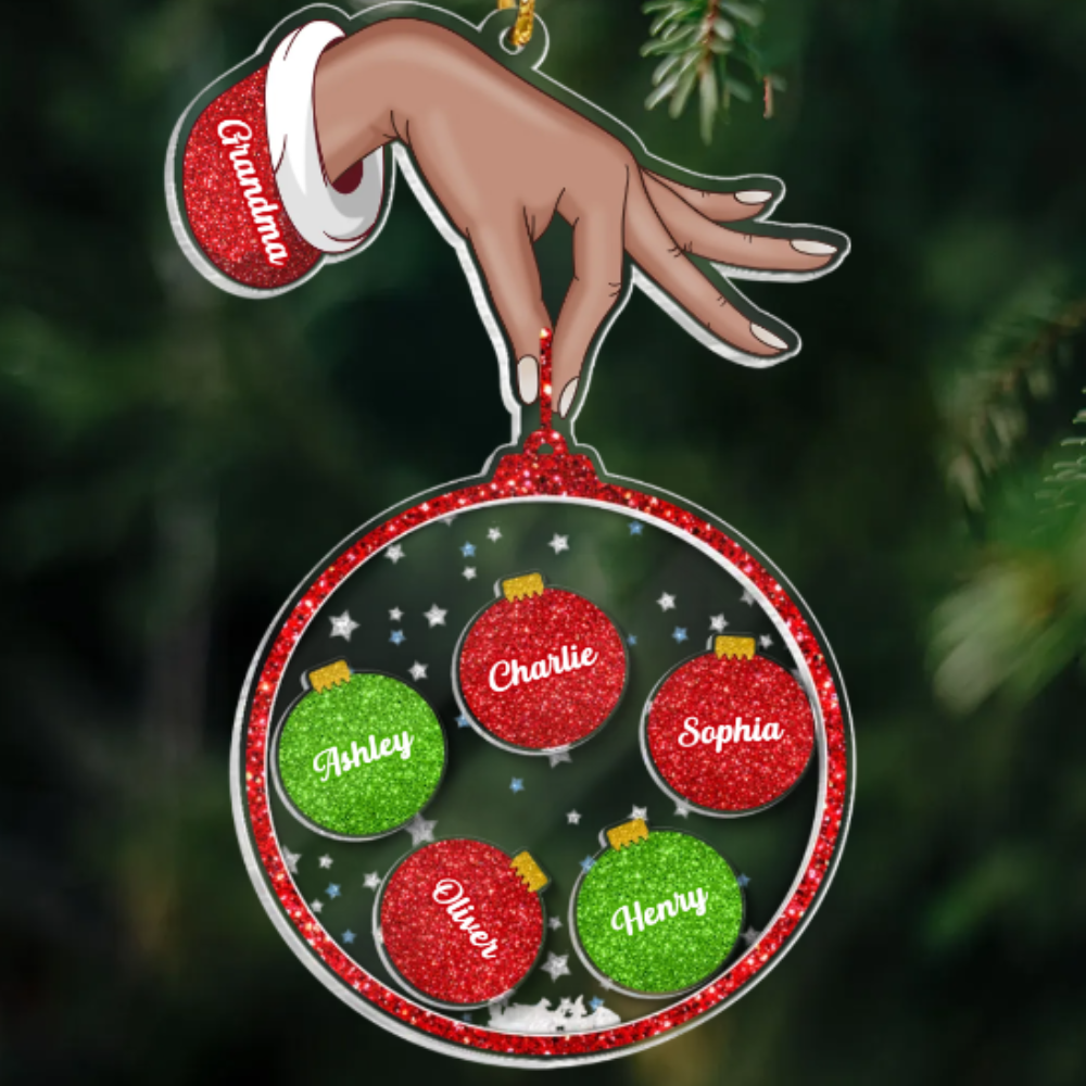 Grandma Hand Holding Christmas Ornament Personalized Shaker Ornament, Custom Grandma Ornament 2024 With Name ON0008