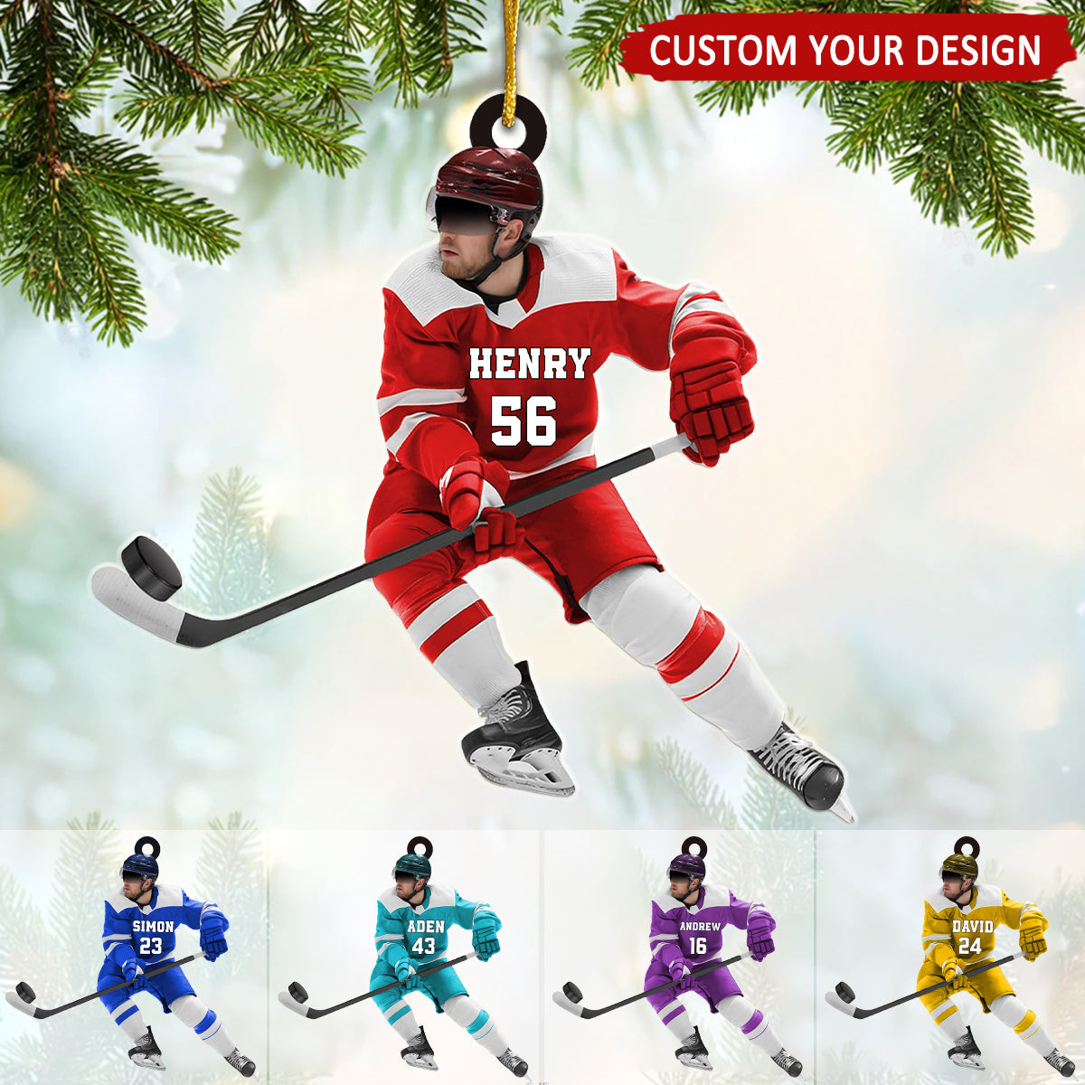 Ice Hockey Man Personalized Christmas Ornament, Custom Name Number Ice Hockey Player Ornament ON1734