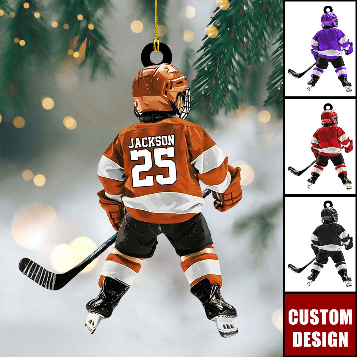 Personalized Kid Hockey Player Christmas Ornament,  Custom Name Number Hockey Lover Ornament 2024 ON1431