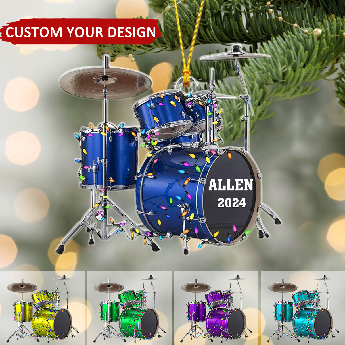 Drum With Christmas Light Personalized Christmas Ornament, Custom Name Drummer Ornament ON1490