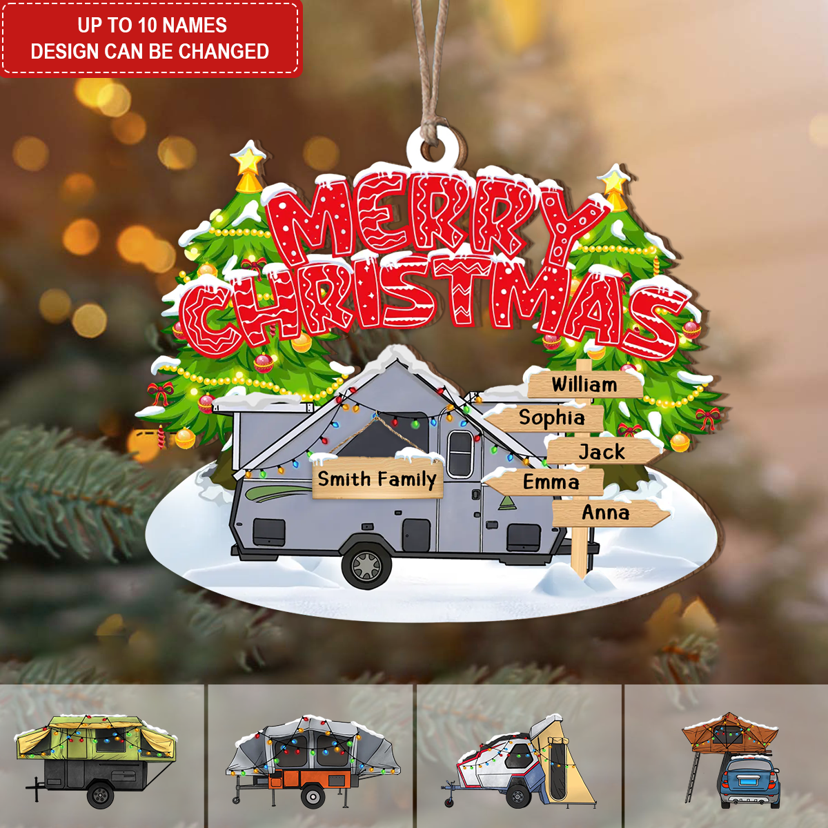 Personalized Merry Christmas Family Camper Ornaments - Gifts for Your Family, Personalized Family Camping Christmas Ornament ON0260