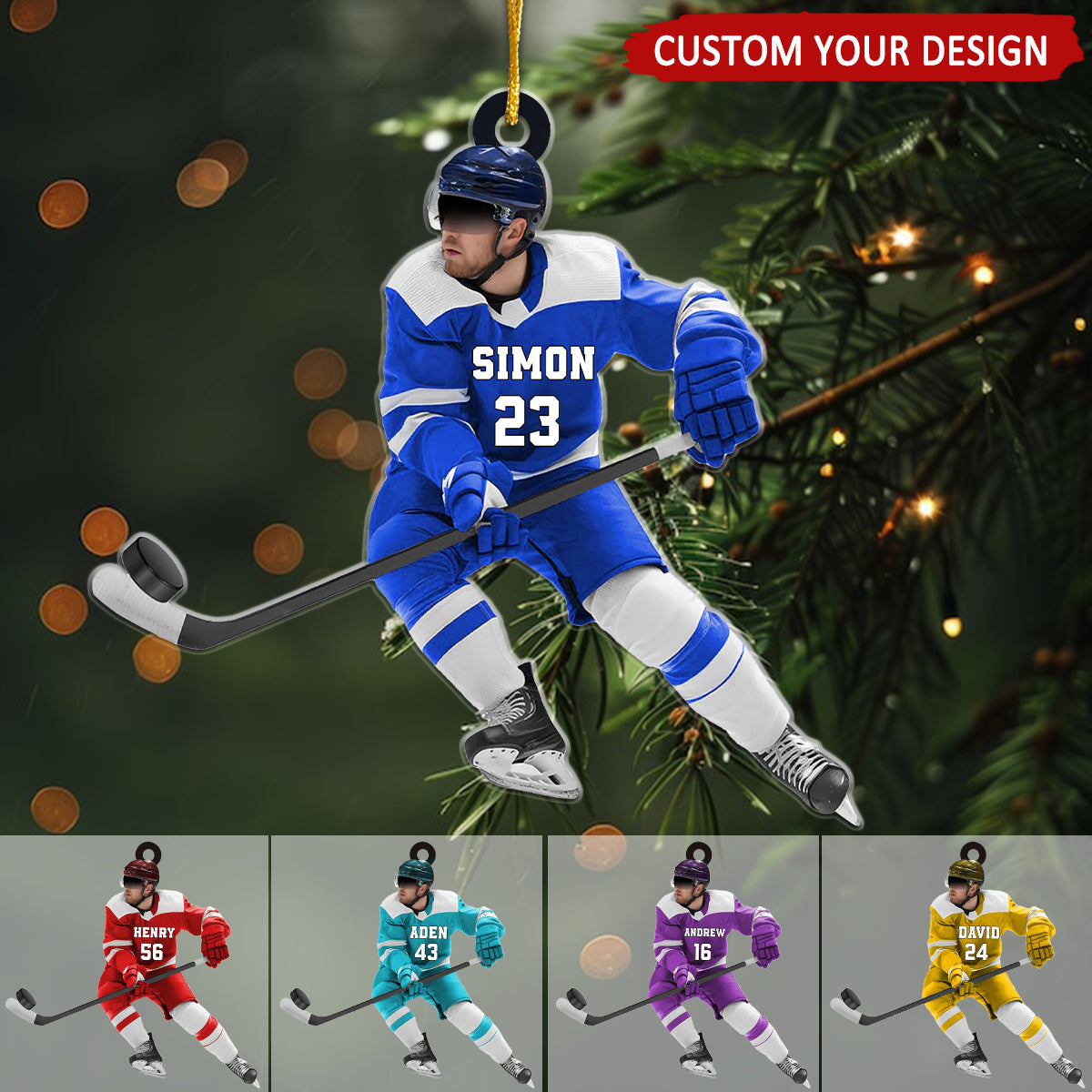 Ice Hockey Man Personalized Christmas Ornament, Custom Name Number Ice Hockey Player Ornament ON1734