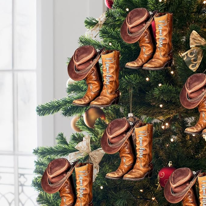 Personalized Boots and Hat Cowboy Christmas Ornament, Custom Name Horse Lover Light Ornament ON0588