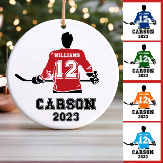 Personalized Ice Hockey Goalie Christmas Ceramic Ornament, Custom Ice Hockey Christmas Ornament With Name Number ON0209