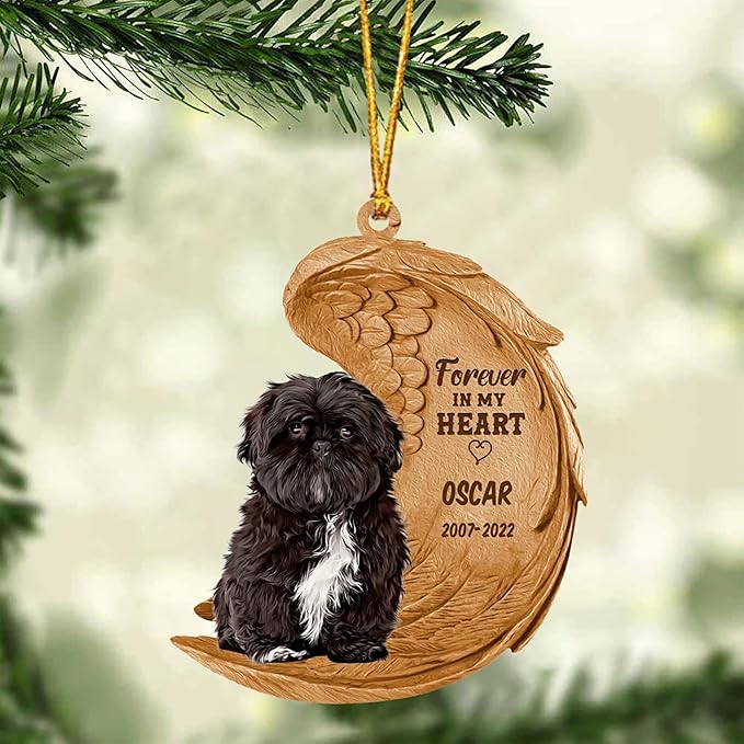 Personalized Shih Tzu Forever In My Heart Ornament, Custom In Loving Memory Sympathy Shih Tzu Dog Memorials Christmas Ornaments ON0559