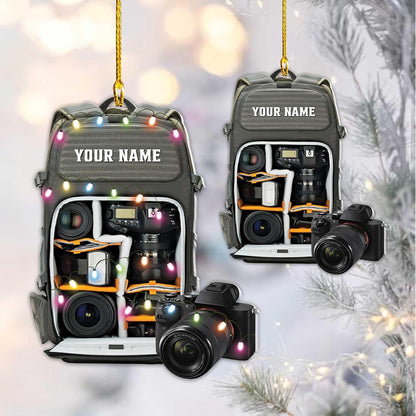 Personalized Camera Bag Christmas Ornament 2024, Custom Name Photographer Ornament ON0671