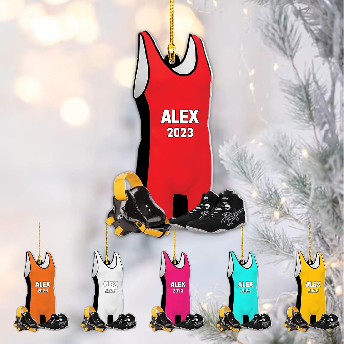 Personalized Wrestling Uniform Singlet Christmas Ornament, Custom Name Wrestling Player Ornament ON0467