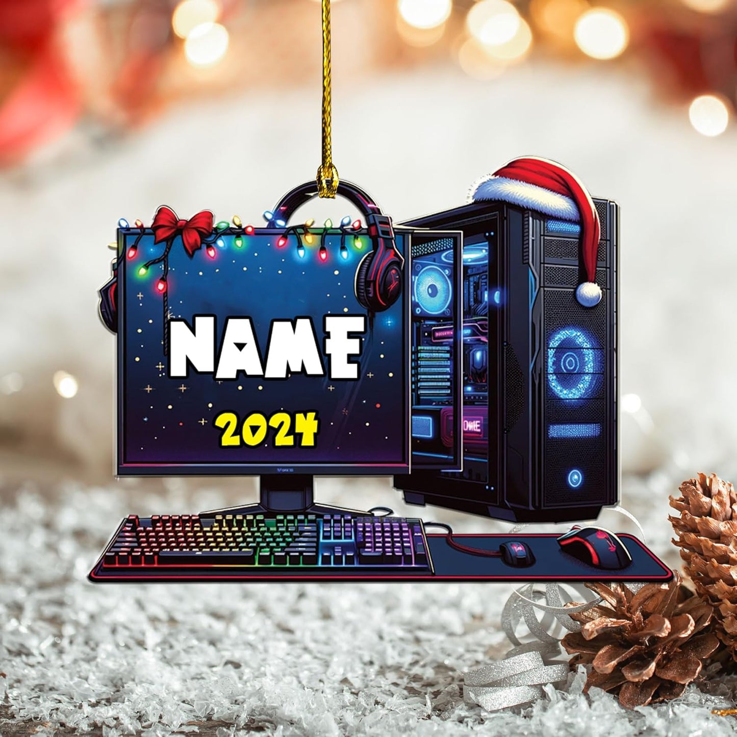 Personalized PC Computer Christmas Ornament 2024, Custom Name Game Player Ornament ON0677