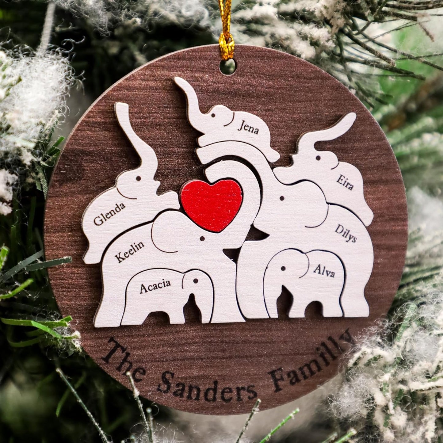 Personalized Family Elephants Puzzle Christmas Ornaments, Custom Family Christmas Ornament 2024 With Name ON0091