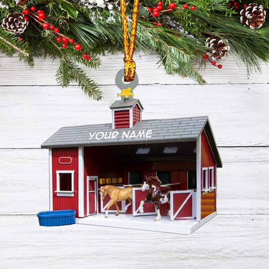 Personalized Horse Barn Christmas Ornament, Custom Name Horse Lover Horse Racing Ornament ON0613