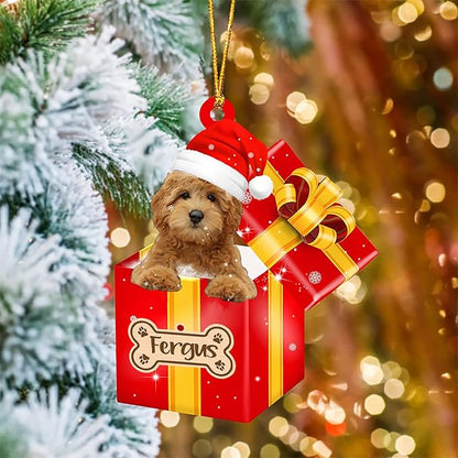 Personalized Goldendoodle in Red Gift Box Christmas Ornament, Custom Name Goldendoodle Ornament ON0573