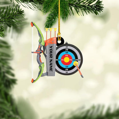 Personalized Bow and Arrow Archery Christmas Ornament 2024, Custom Name Archer Xmas Ornament ON0648