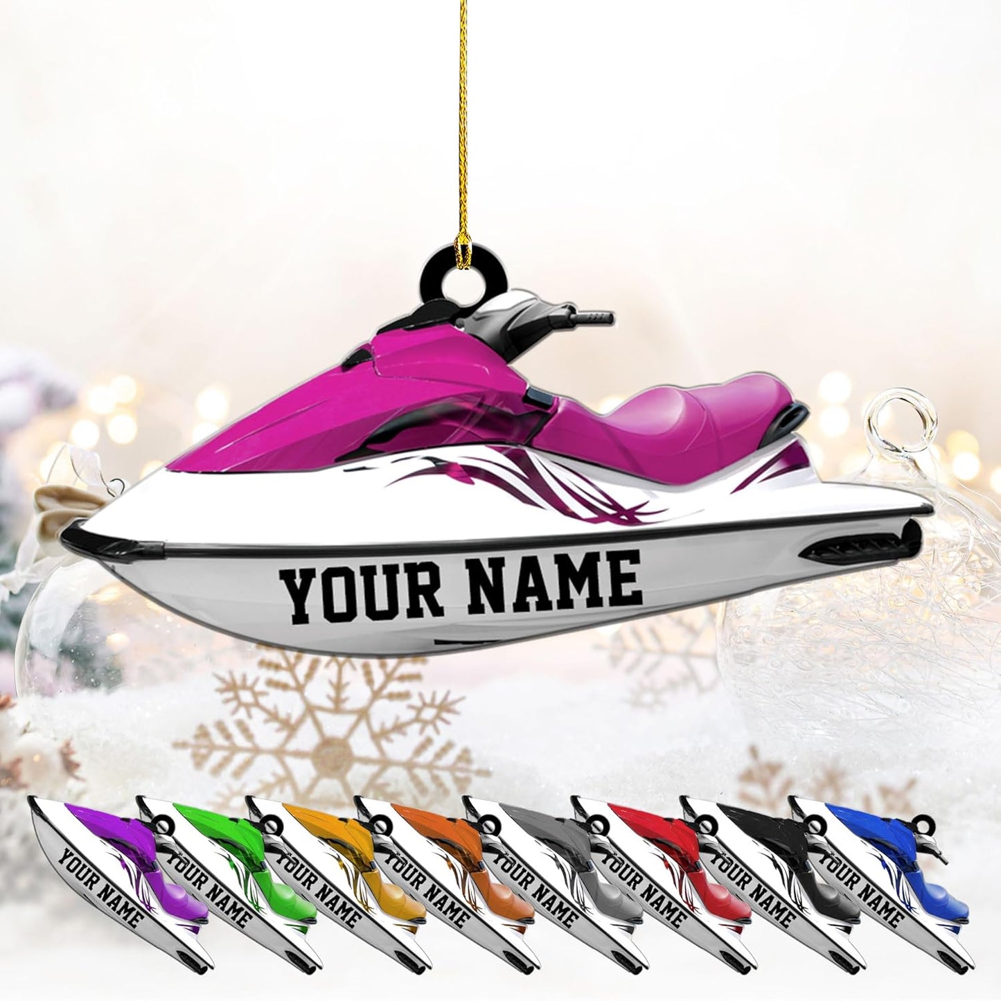 Personalized Jet Ski Christmas Ornament, Custom Name Snowboarding Skiing Lover Ornament ON0587