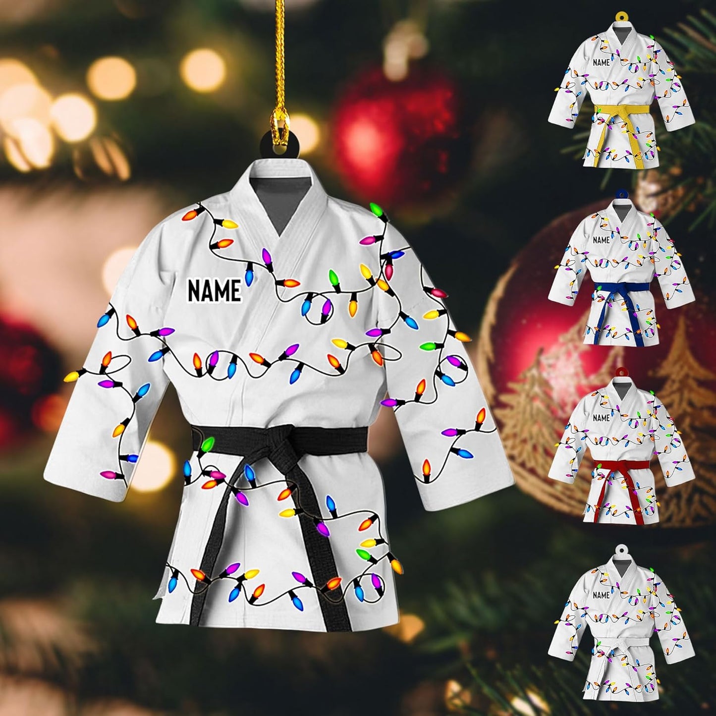 Personalized Karate Uniform Light Christmas Ornament, Custom Name Karate Lovers Ornament ON0996