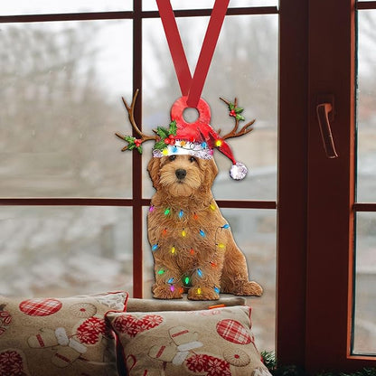 Goldendoodle Dog Wearing A Christmas Hat String Lights Christmas Ornament ON0574