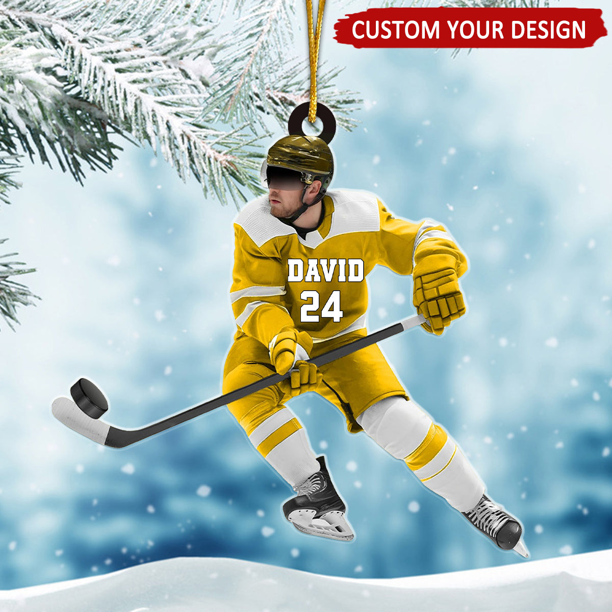 Ice Hockey Man Personalized Christmas Ornament, Custom Name Number Ice Hockey Player Ornament ON1734