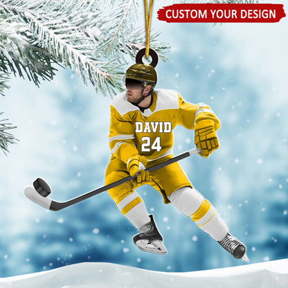 Ice Hockey Man Personalized Christmas Ornament, Custom Name Number Ice Hockey Player Ornament ON1734