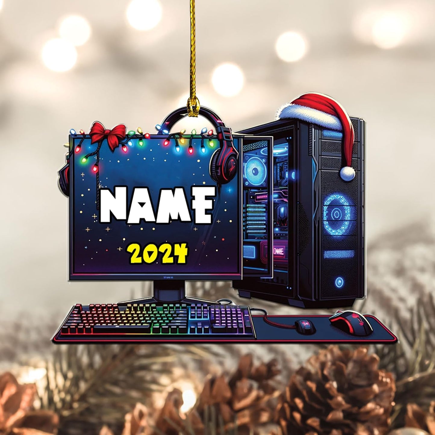 Personalized PC Computer Christmas Ornament 2024, Custom Name Game Player Ornament ON0677