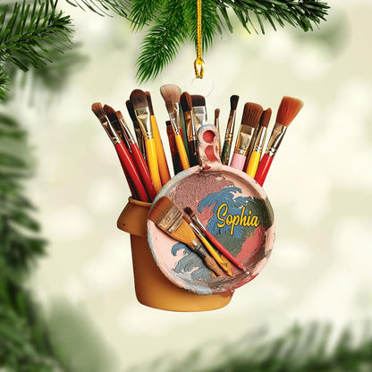 Personalized Painter's Art Paint Brush Christmas Ornament, Custom Artist's Painting Palette Christmas Ornament With Name ON0620