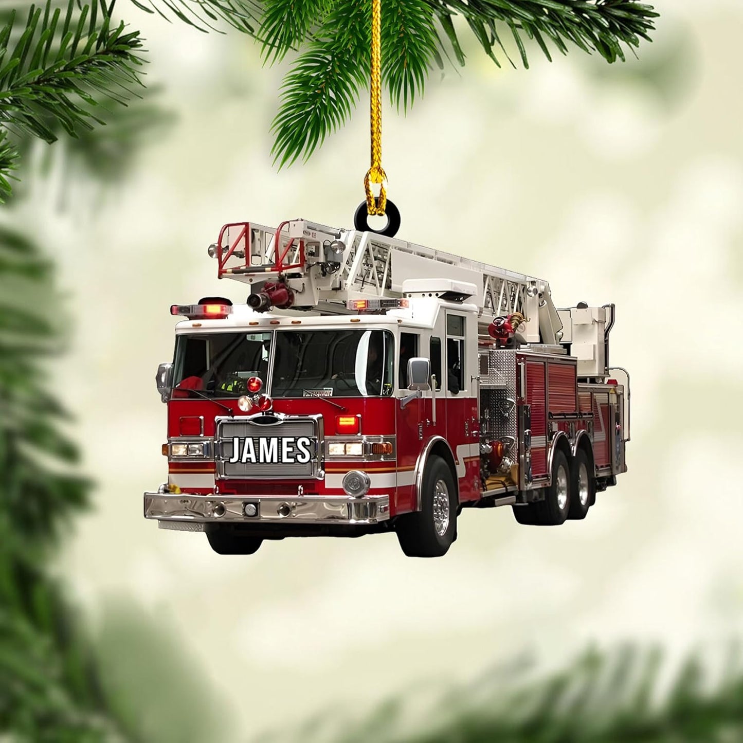 Personalized Fire Truck Firefighter Christmas Ornament, Custom Firefighter Xmas Ornament ON0622