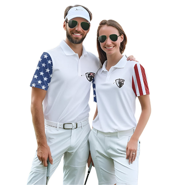 Let's Par Tee American Flag Couples Matching Golf Polo Shirts, Matching Patriotic Golf Shirts His And Her GZ0047