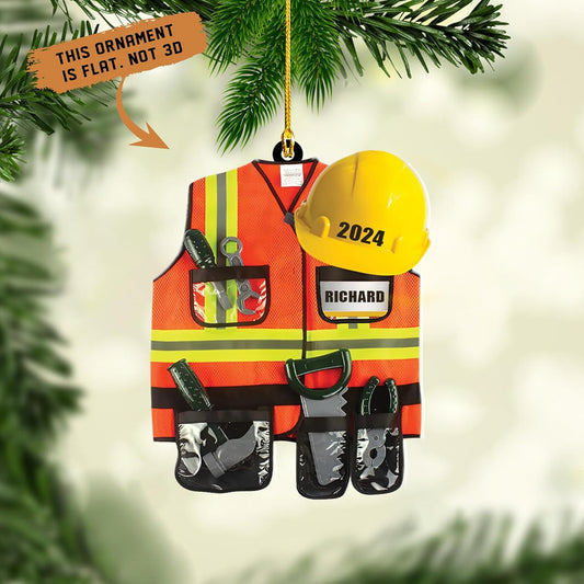 Personalized Construction Uniform Tools Ornament, Custom Name Construction Worker Ornament ON1010