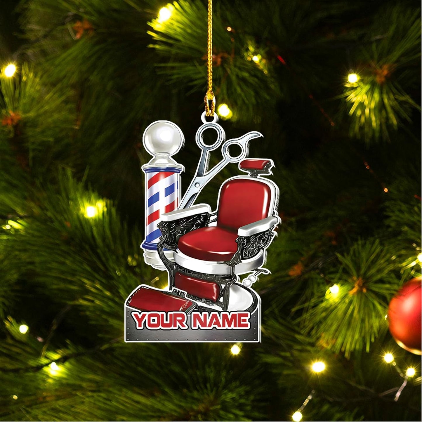 Personalized Barber Seat Christmas Ornament, Custom Name Barber Ornament ON0669