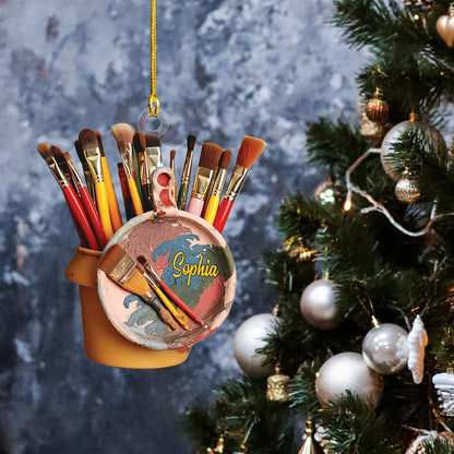 Personalized Painter's Art Paint Brush Christmas Ornament, Custom Artist's Painting Palette Christmas Ornament With Name ON0620