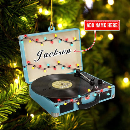 Personalized Vinyl Records Machine Ornament, Custom Name Music Player Ornament ON0606