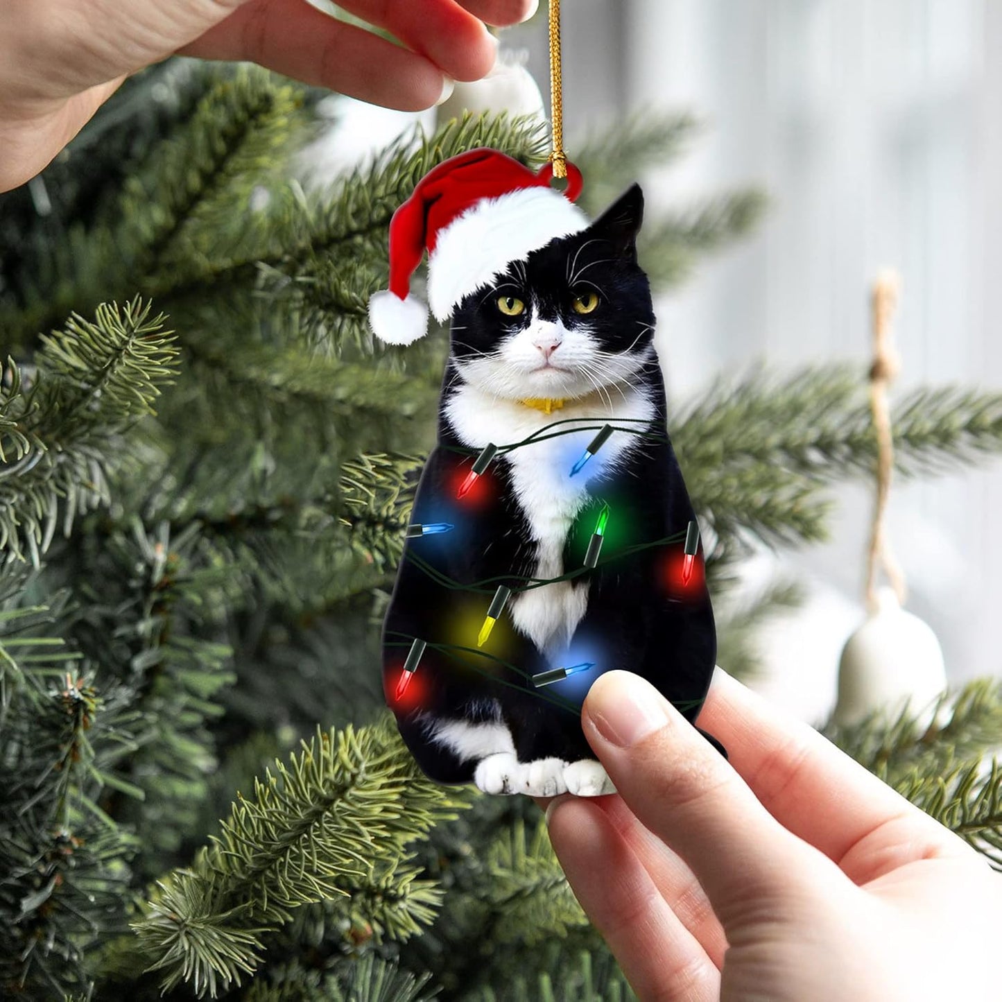 Tuxedo Black Cat Light Christmas Ornament, Black Cat Lovers Xmas Ornament ON0854