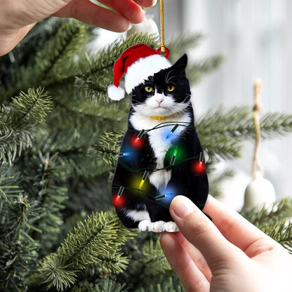 Tuxedo Black Cat Light Christmas Ornament, Black Cat Lovers Xmas Ornament ON0854