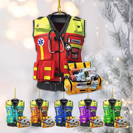 Personalized EMS EMT Vest Paramedic Vest Ornament, Custom Emergency Medical Ornament With Name ON1012