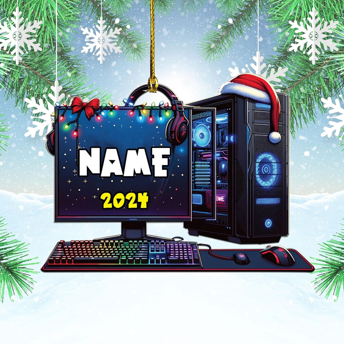 Personalized PC Computer Christmas Ornament 2024, Custom Name Game Player Ornament ON0677