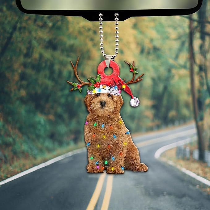 Goldendoodle Dog Wearing A Christmas Hat String Lights Christmas Ornament ON0574