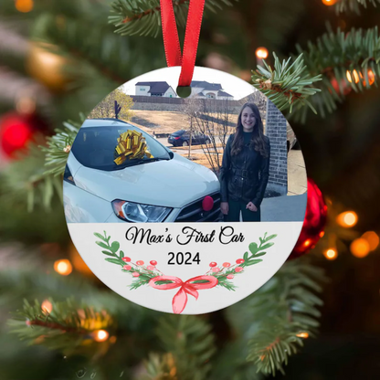 Custom Photo First Car Christmas Ceramic Ornament, Personalized New Car New Driver Ornament 2024, 1st Car Keepsake Ornament ON0228